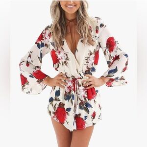 Floral Print Long Sleeves Shorts Romper